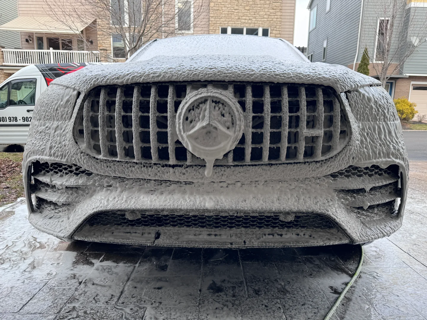 Foam wash on a vehicle at a mobile detailing visit